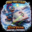 1966 Scorpion Trail-A Sled Vinyl Sticker 9x9cm Monsters on Machines.webp