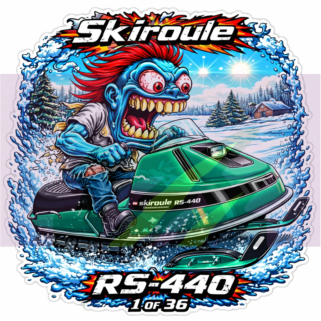 1971 Skiroule RS-440 Snowmobile Vinyl Sticker 9x9cm Die Cut Monsters 1-36.webp