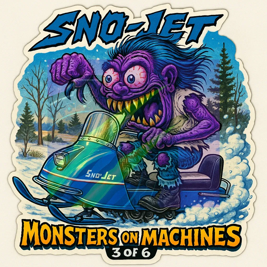 1967 Sno-Jet Monster Snowmobile Sticker Vinyl 9x9cm Monsters on Machines 3 of 6.webp