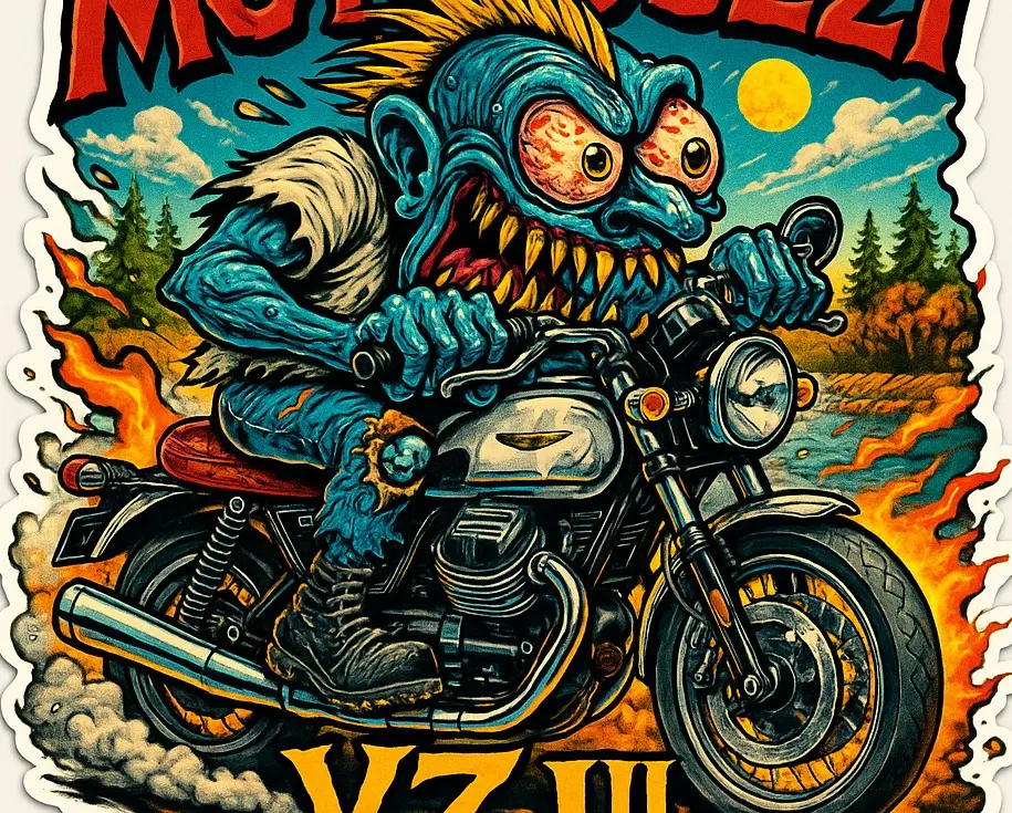 Moto Guzzi Cartoon Sticker Die-Cut Vinyl Monsters on Machines 1 of 12
