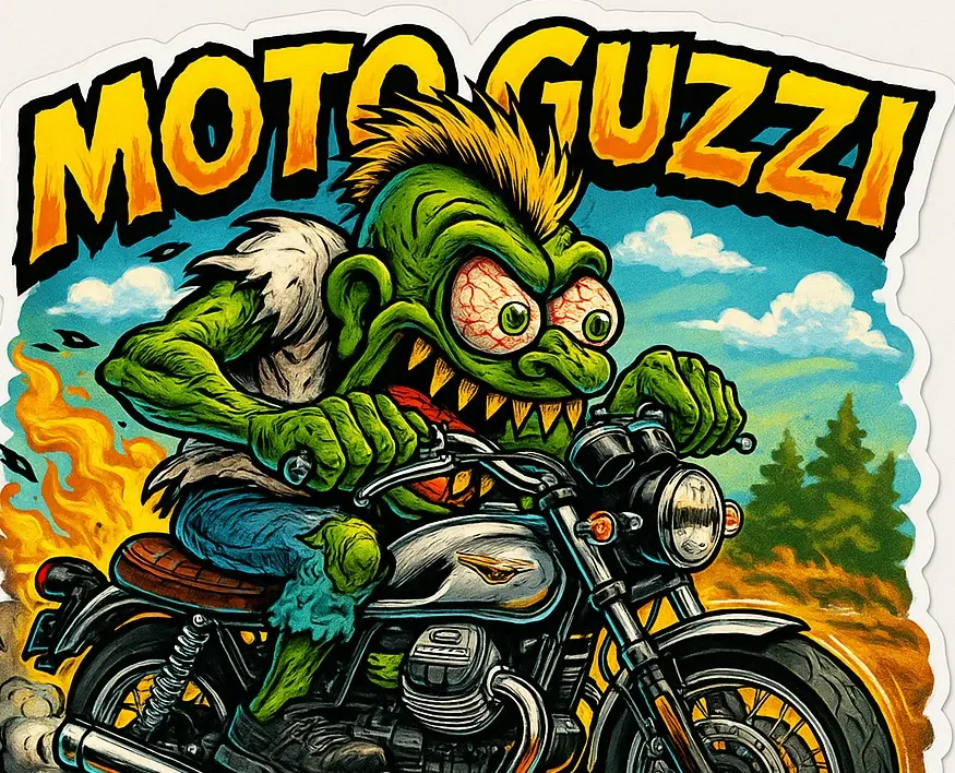 Moto Guzzi Cartoon Sticker Die-Cut Vinyl Monsters on Machines 3 of 12