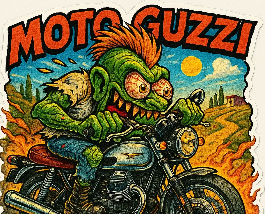 Moto Guzzi Cartoon Sticker Die-Cut Vinyl Monsters on Machines 4 of 12
