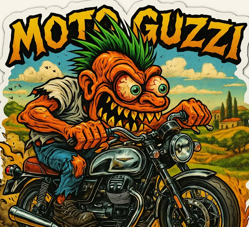 Moto Guzzi Cartoon Sticker Die-Cut Vinyl Monsters on Machines 6 of 12