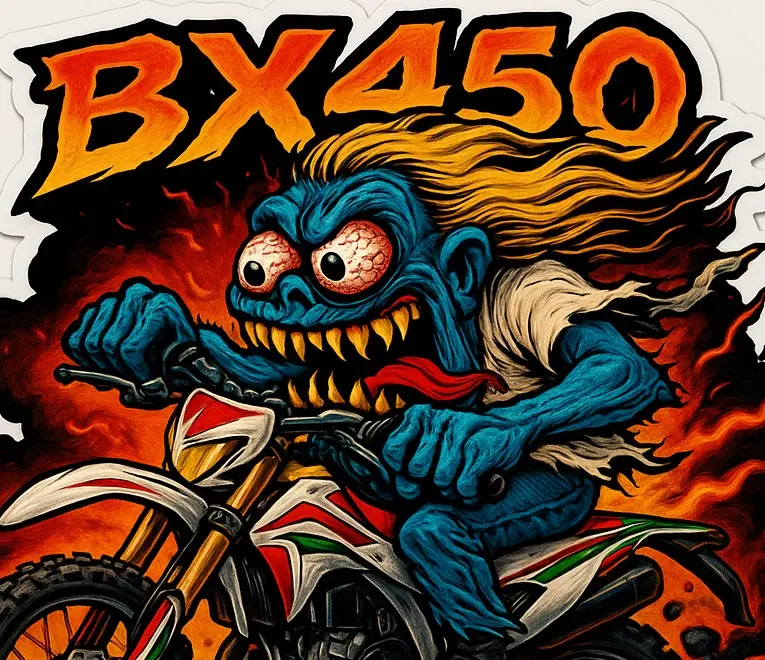 Bimota BX450 Dirt Bike Parody Art Vinyl Sticker 9x9cm Number 1 of 12