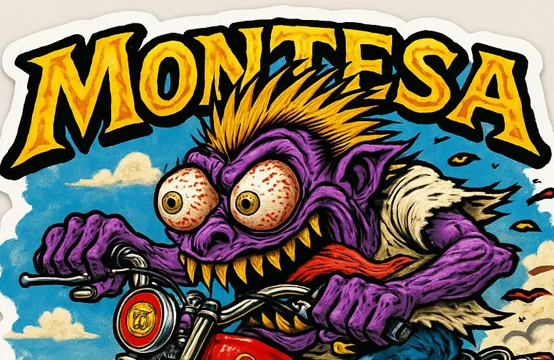 Montesa Cota 247 Trials Bike Monster Vinyl Sticker Monsters on Machines Parody Decal 5 of 12