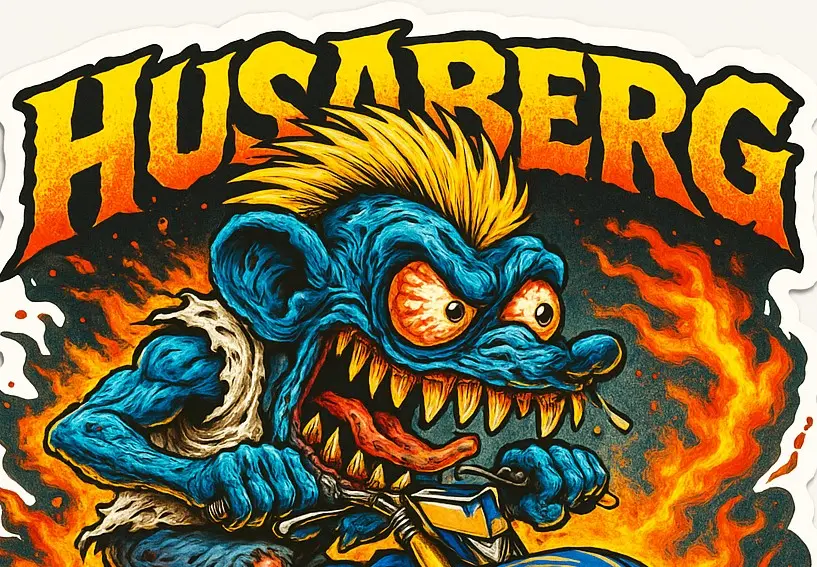 Husaberg TE125 Enduro Bike Parody Art Vinyl Sticker Monsters on Machines Number 1 of 12