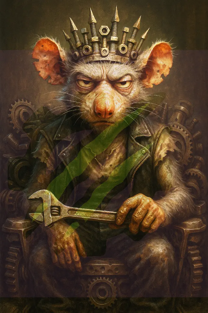 Grease Rat Holding Wrench with Crown Wall Art Print