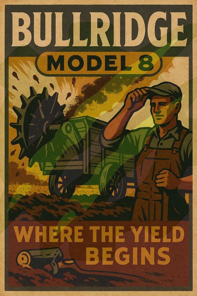 Bullridge Vintage Farm Print – “Model 8 Manure Spreader” Rustic Agriculture