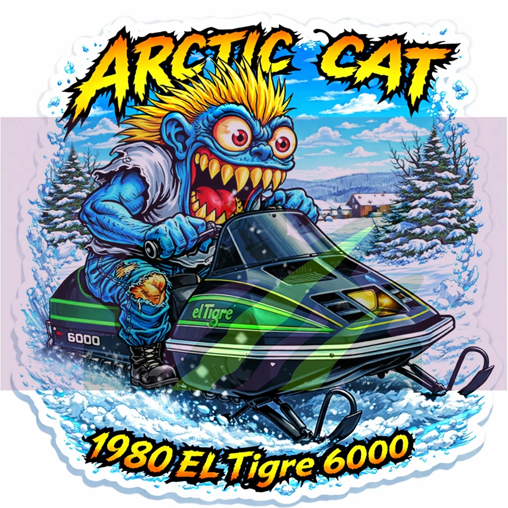 1980 Arctic Cat El Tigre 6000 Vinyl Sticker 9x9cm Monsters on Machines Decal