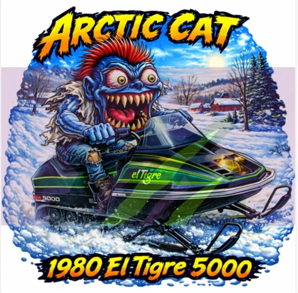 1980 Arctic Cat El Tigre 5000 Vinyl Sticker 9x9cm Monsters on Machines Decal