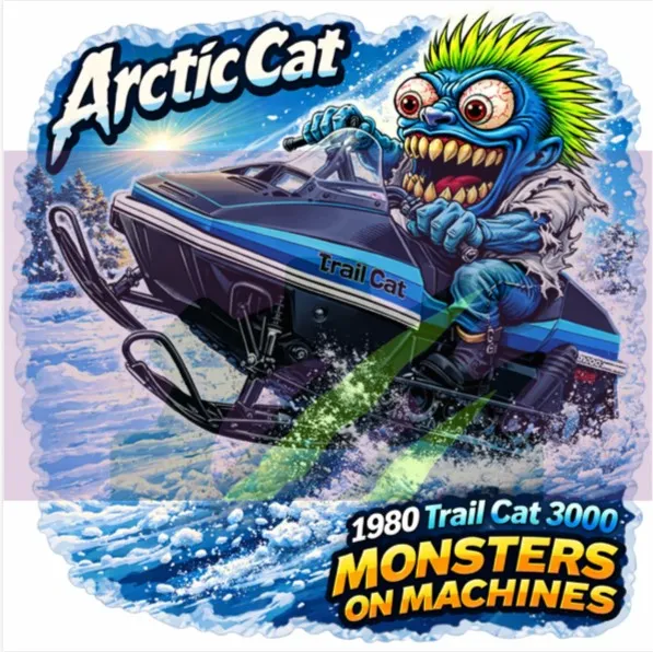 1980 Arctic Cat Trail Cat 3000 Vinyl Sticker 9x9cm Monsters on Machines Decal