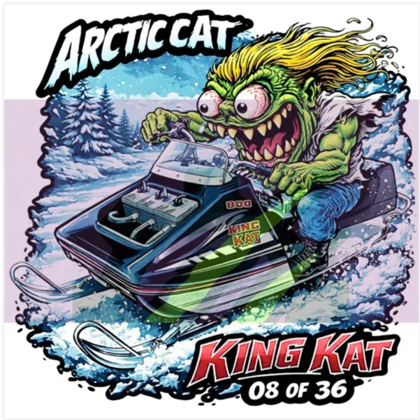 1971 Arctic Cat King Kat 800 Vinyl Sticker 9x9cm Monsters on Machines Decal 8-36