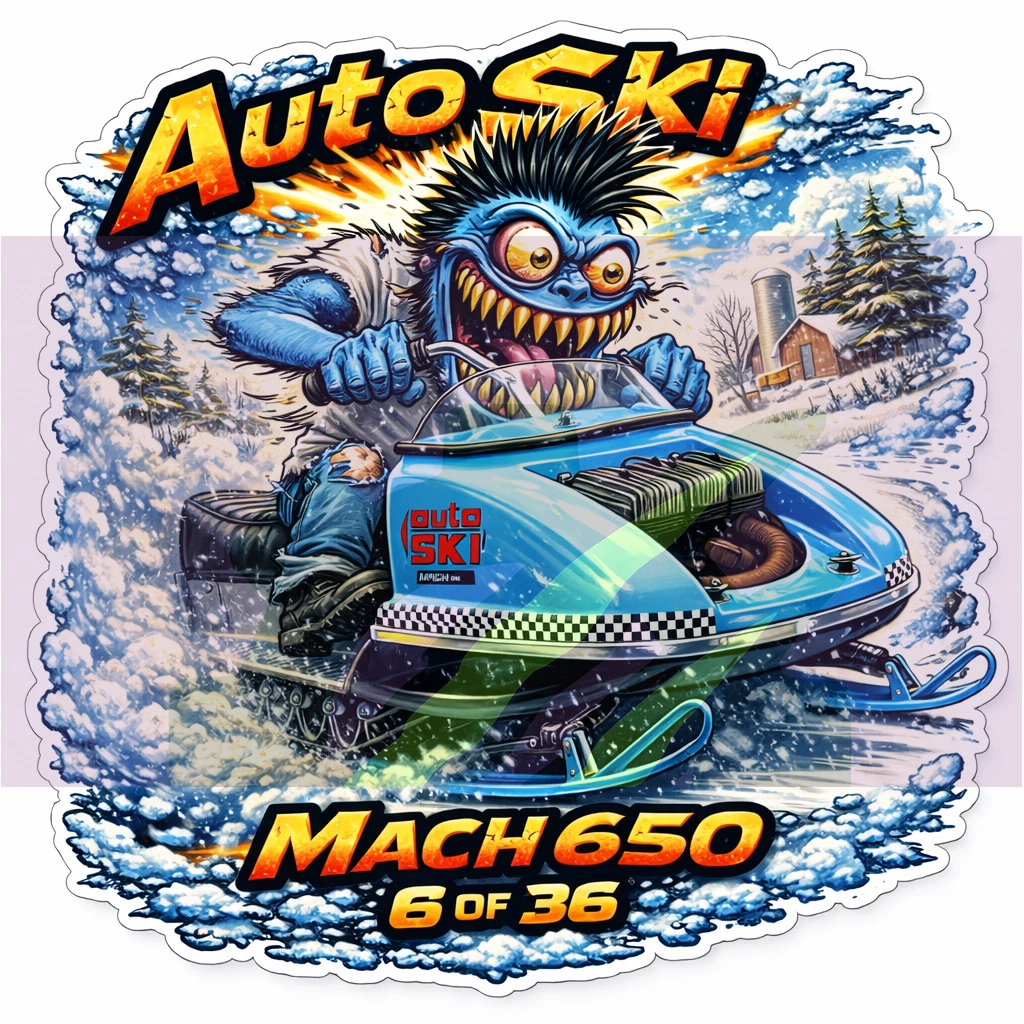 Auto-Ski Mach 650 Snowmobile Vinyl Sticker 9x9cm Monsters on Machines 6/36