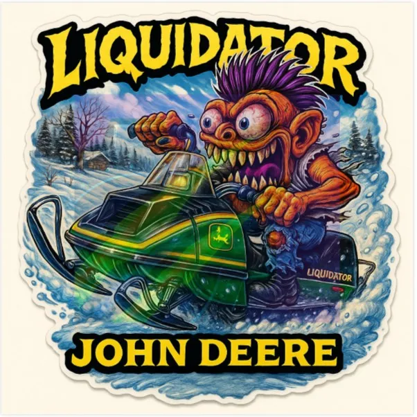 John Deere Liquidator Snowmobile Cartoon Sticker 9x9cm Vinyl Decal