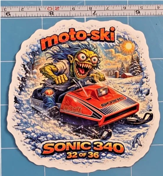 Moto-Ski Sonic 340 Snowmobile Vinyl Sticker 9x9cm Die Cut Monsters 32/36