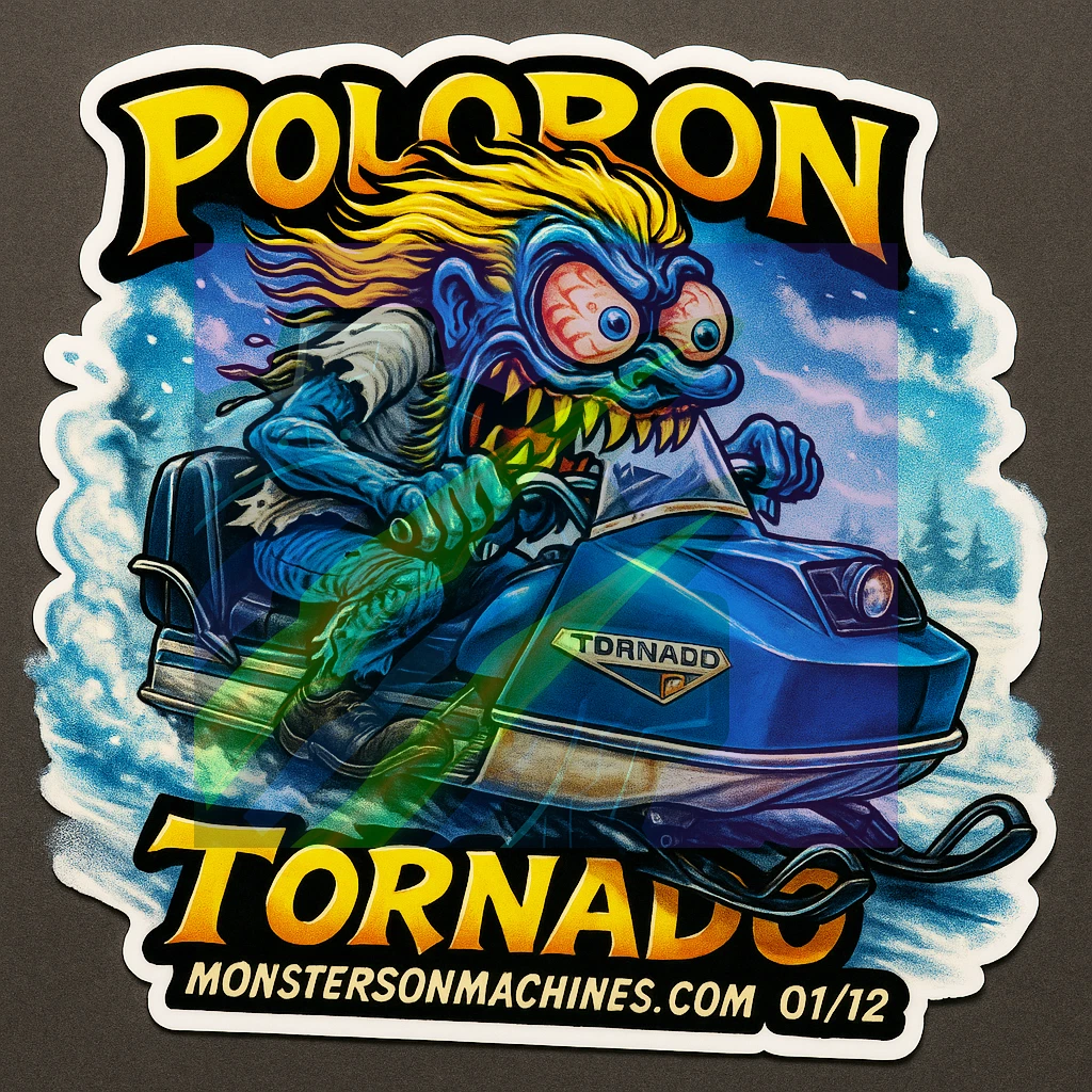 Poloron Tornado Snowmobile 9x9cm Vinyl Sticker Series Number 1 of 12