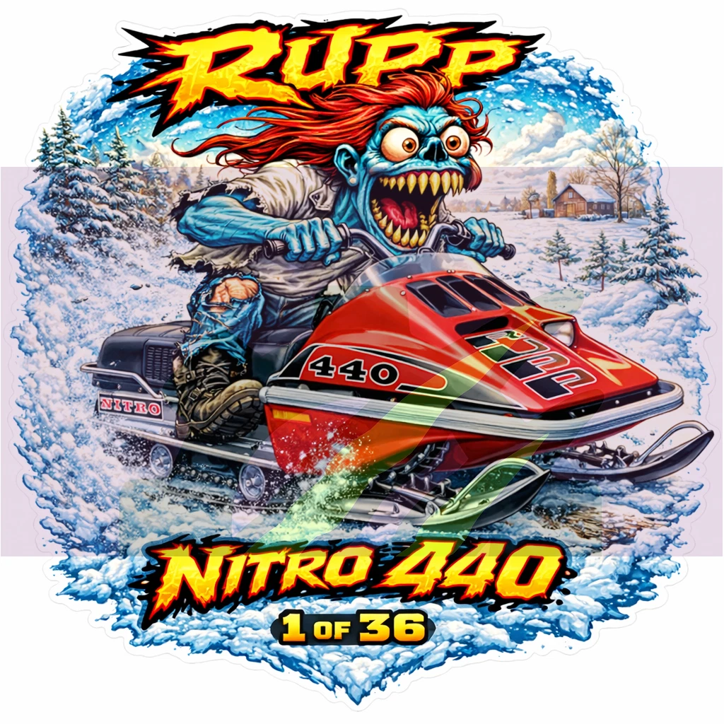 Rupp Nitro 440 Snowmobile Vinyl Sticker 9x9cm Die Cut Monsters on Machines 1 of 36