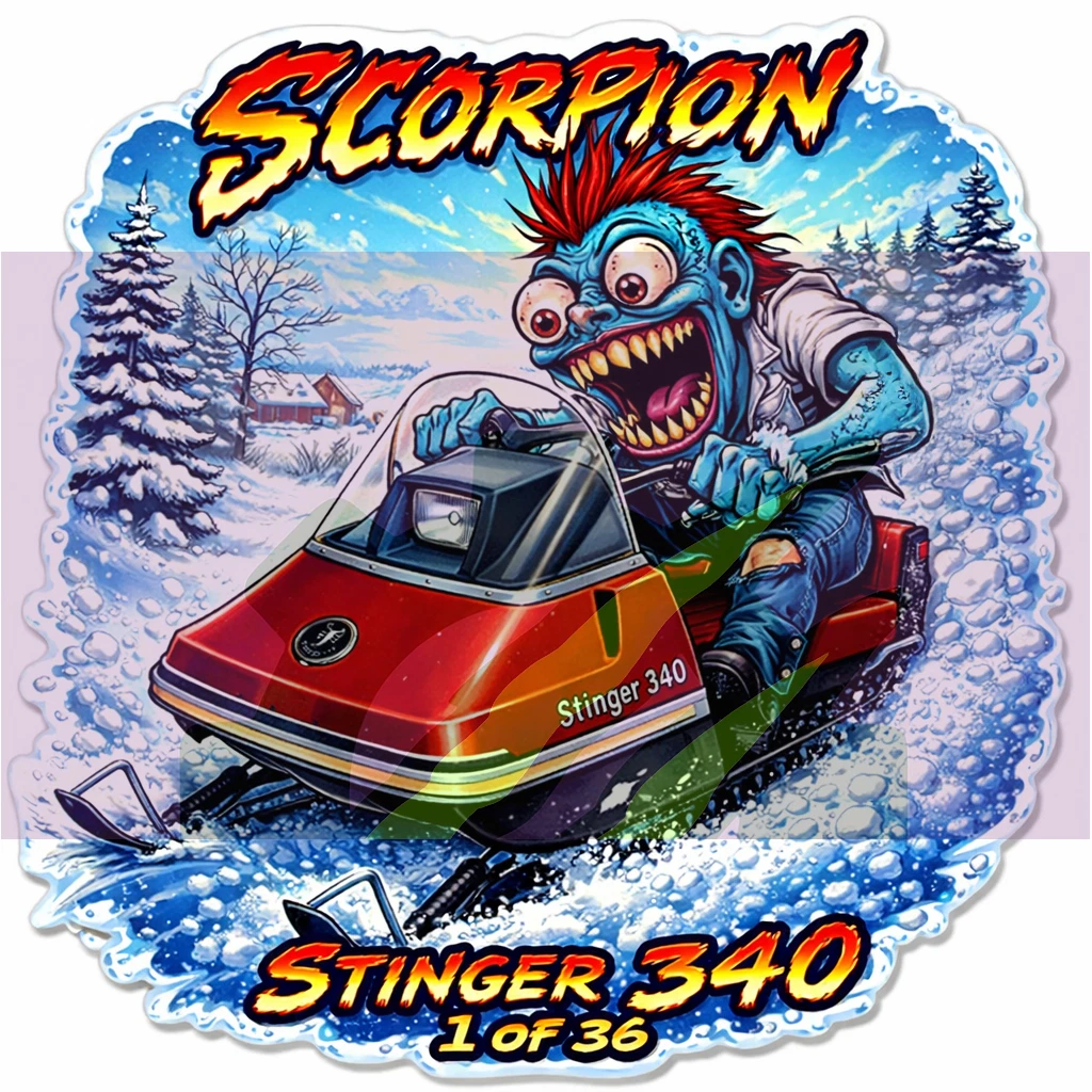 Scorpion Stinger 340 Vinyl Sticker 9x9cm Monsters on Machines 1-36