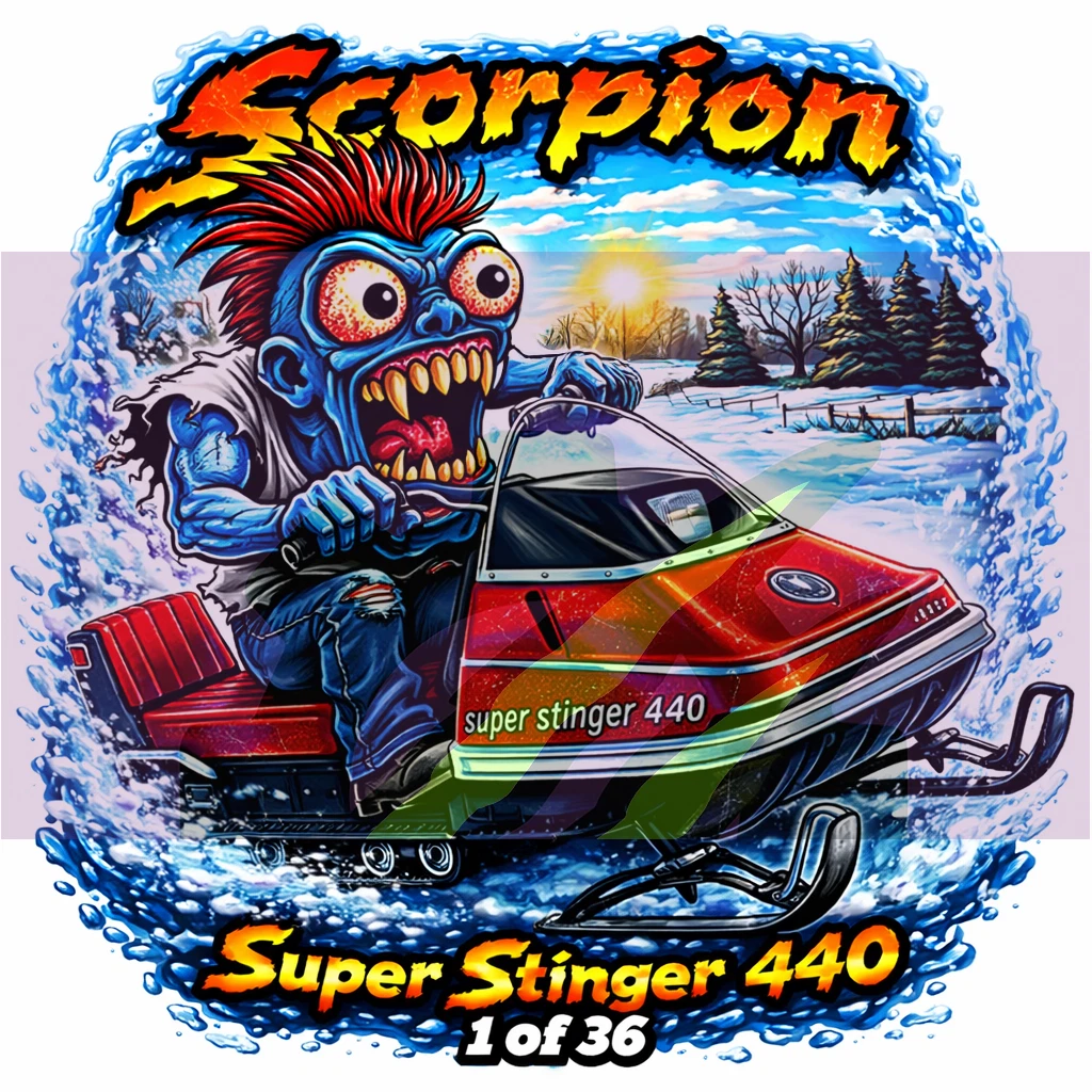 1973 Scorpion Super Stinger 440 Red Cowl Vinyl Sticker 9x9cm Decal 01 of 36