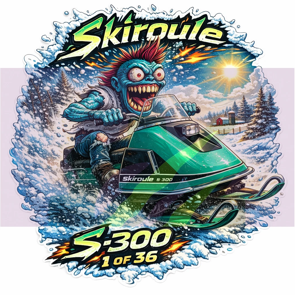 1970 Skiroule S-300 Snowmobile Vinyl Sticker 9x9cm Die Cut Monsters 1-36