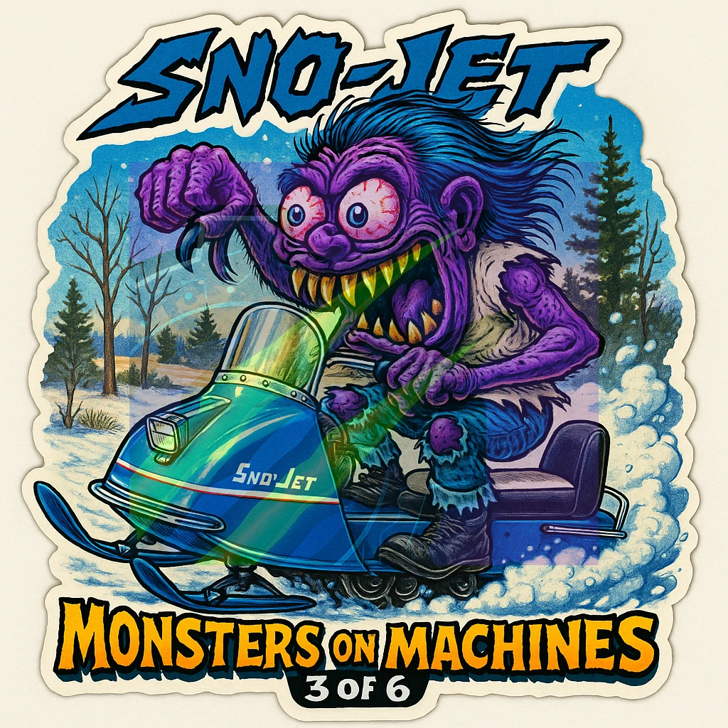 1967 Sno-Jet Monster Snowmobile Sticker Vinyl 9x9cm Monsters on Machines 3 of 6