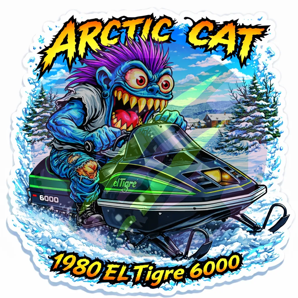 1980 Arctic Cat El Tigre 6000 Durable Vinyl Sticker 9x9cm Monsters on Machines
