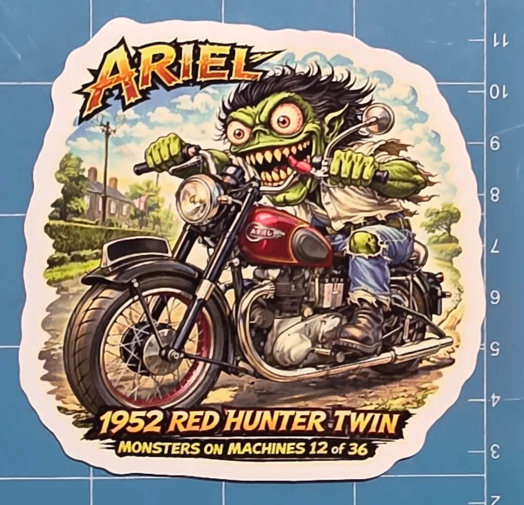 1952 Ariel Red Hunter Twin Monster Vinyl Sticker 9x9cm MoM Decal 12 of 36