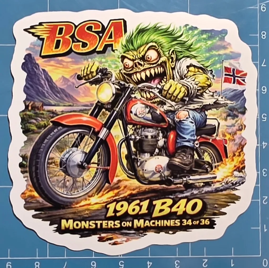 1961 BSA B40 Monster Vinyl Sticker 9x9cm Monsters on Machines Decal 34 of 36