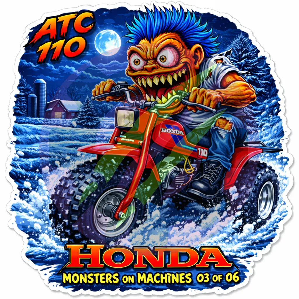 Honda ATC110 Monster Sticker 9x9cm Vinyl Decal 03 of 06 Winter Night