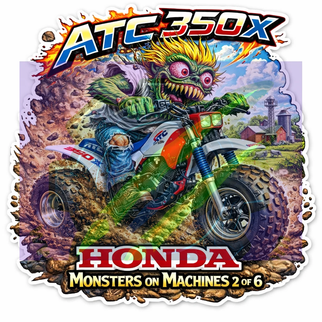 1986 Honda ATC350X Monster Vinyl Sticker 9x9cm Die Cut Series Number 02 of 06