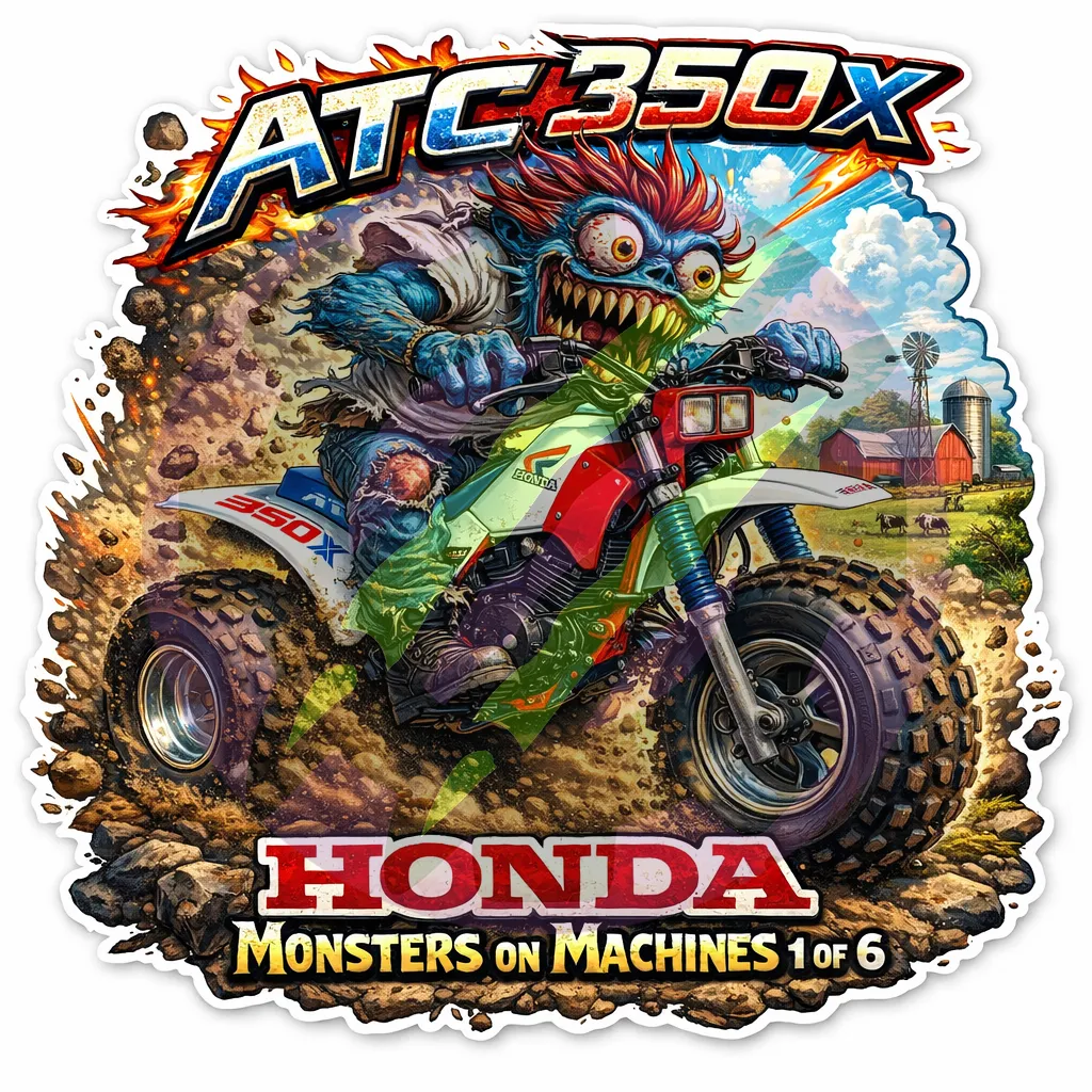 1986 Honda ATC350X Monster Vinyl Sticker 9x9cm Die Cut Series Number 01 of 06