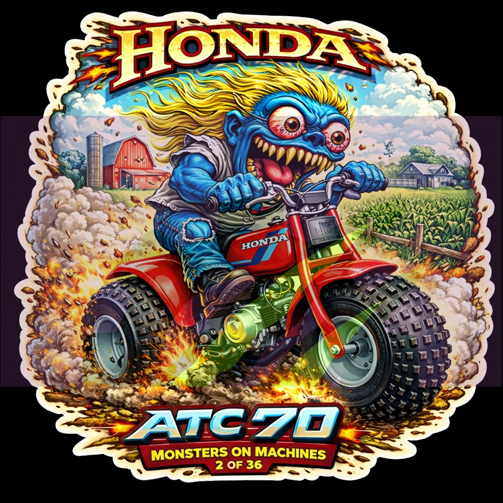 1984 Honda ATC70 Monster Vinyl Sticker 9x9cm Die Cut Series Number 2 of 36