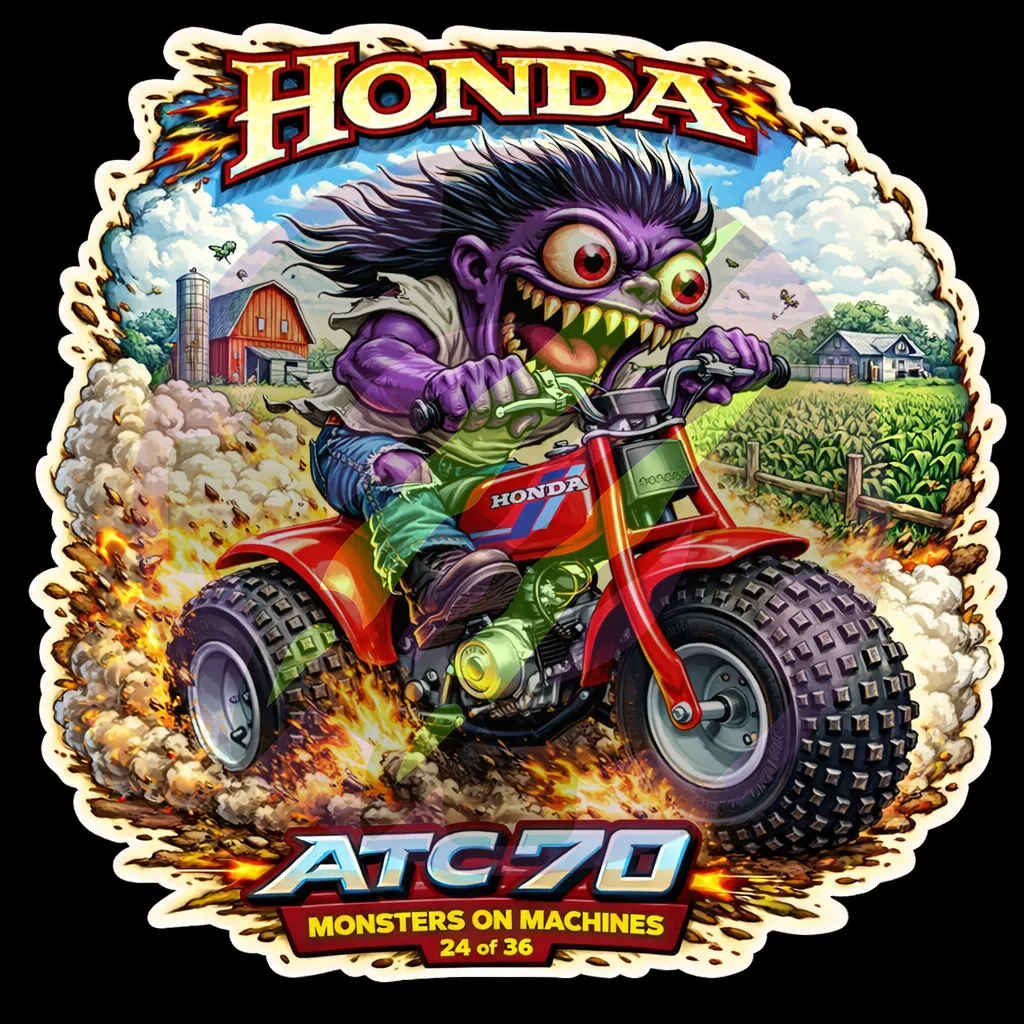 1984 Honda ATC70 Monster Vinyl Sticker 9x9cm Die Cut Series Number 24 of 36