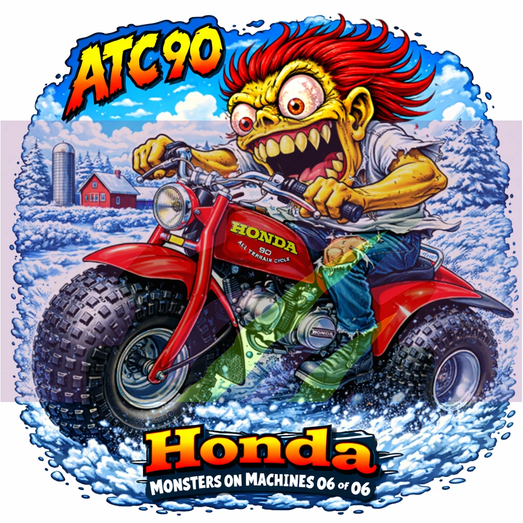 1978 Honda ATC90 Monster Vinyl Sticker 9x9cm Die Cut Series Number 06 of 06