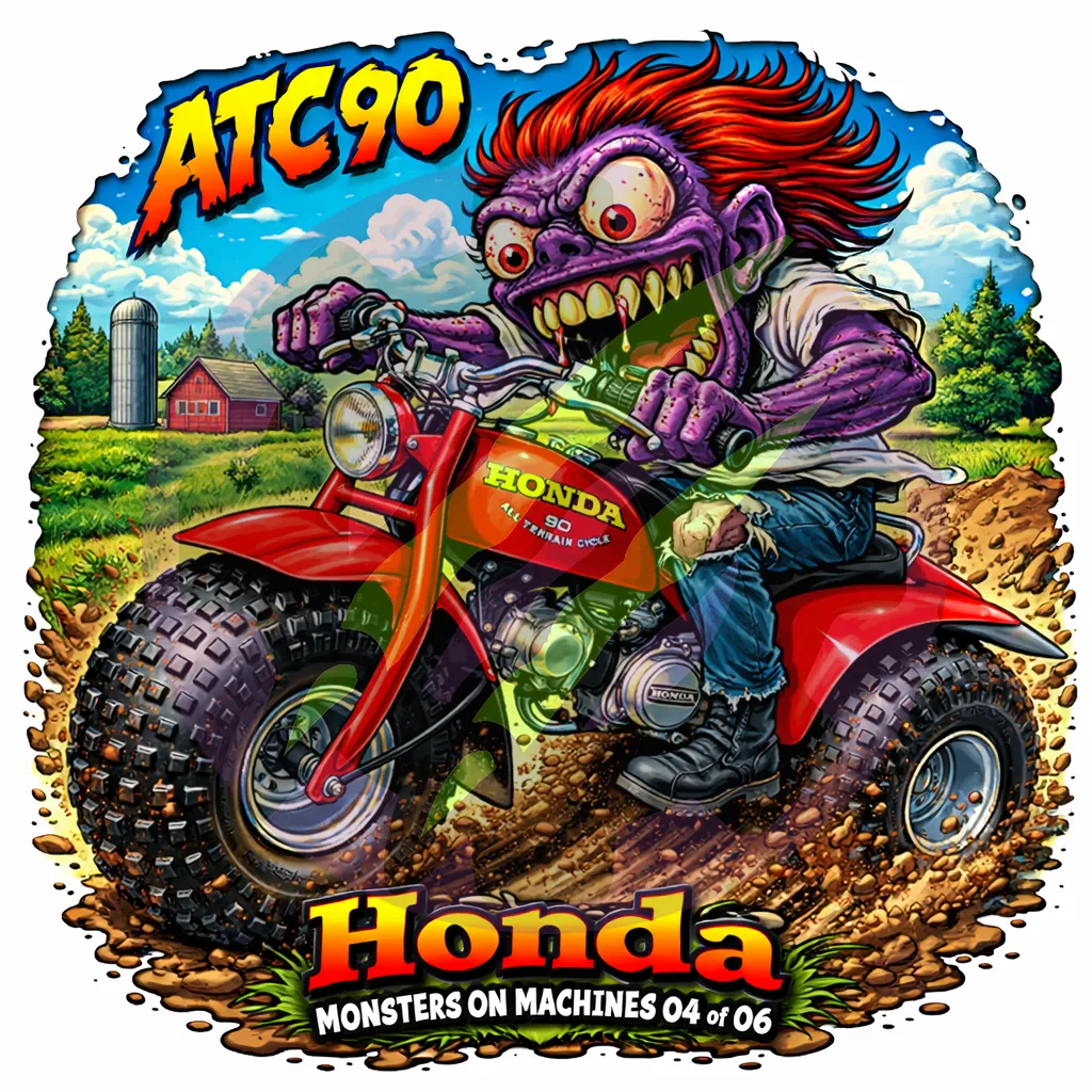 1978 Honda ATC90 Monster Vinyl Sticker 9x9cm Die Cut Series Number 04 of 06