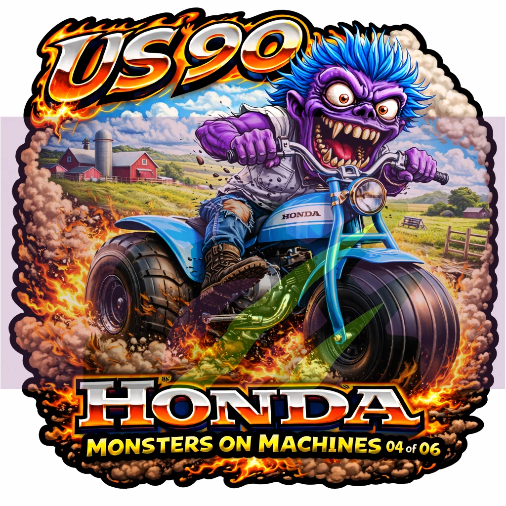1970 Honda US90 Monster Vinyl Sticker 9x9cm Die Cut Monsters on Machines 4-6