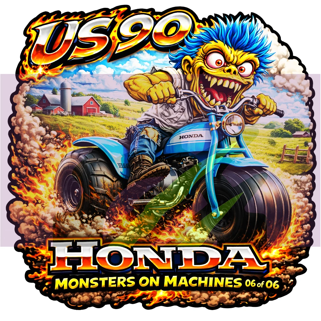 1970 Honda US90 Monster Vinyl Sticker 9x9cm Die Cut Monsters on Machines 6-6