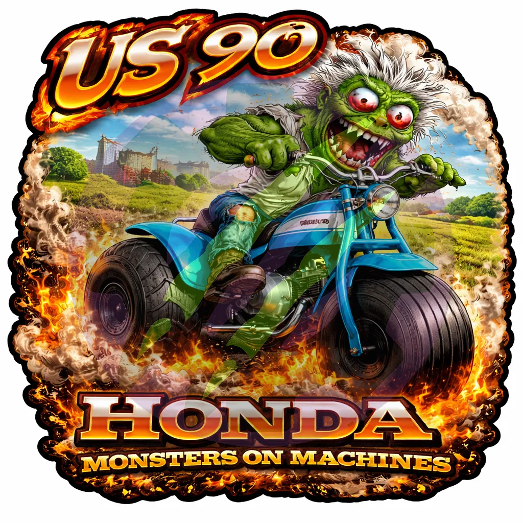 Honda US90 Monster Sticker 9x9cm Vinyl Decal MoM Fat Tire Trike Flames