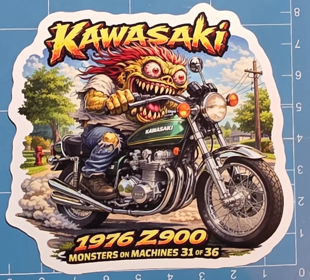 1976 Kawasaki Z900 Monster Vinyl Sticker 9x9cm Monsters on Machines 31 of 36