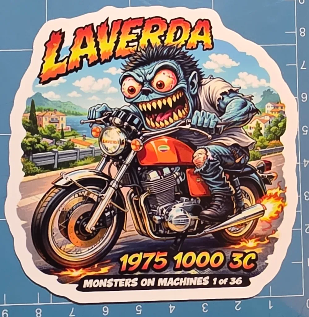 1975 Laverda 1000 3C Monster Vinyl Sticker 9x9cm Monsters on Machines 1 of 36