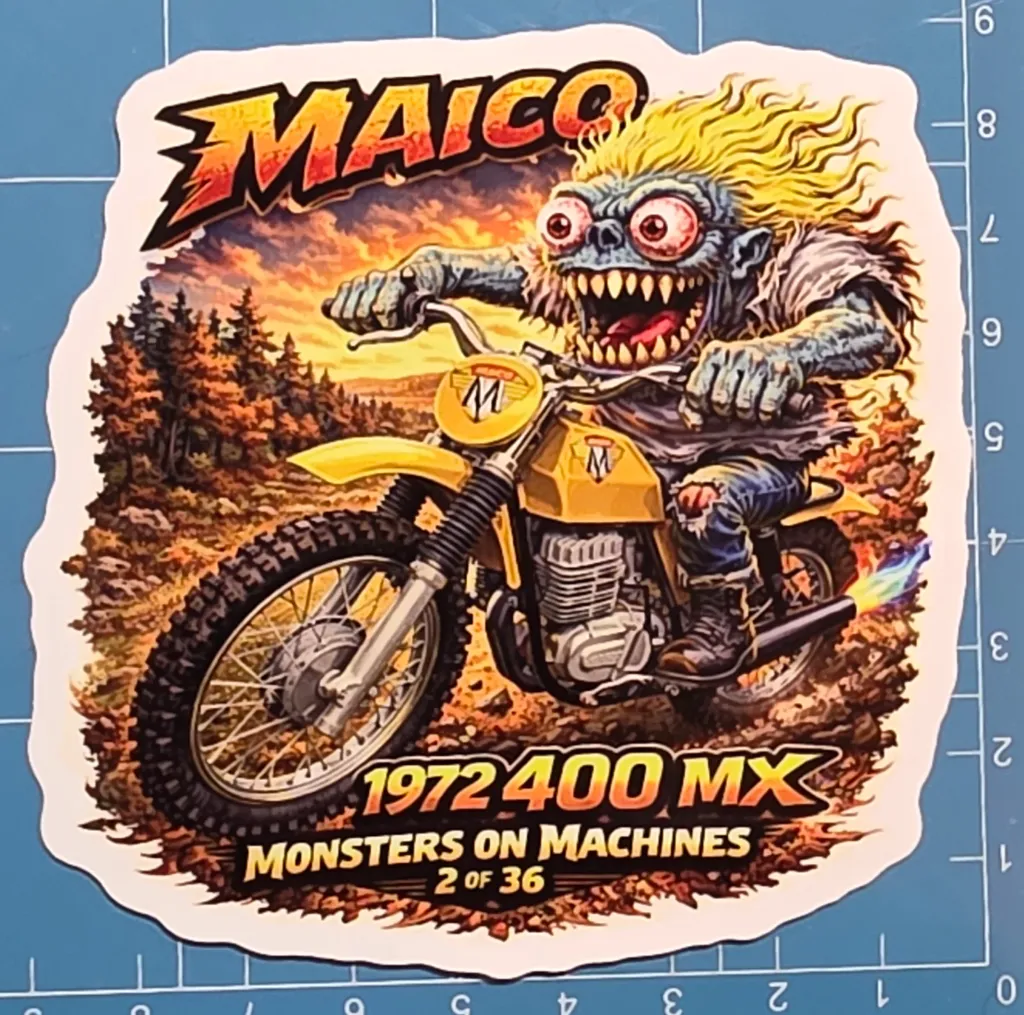 1972 Maico 400MX Monster Vinyl Sticker 9x9cm Monsters on Machines Decal 2 of 36