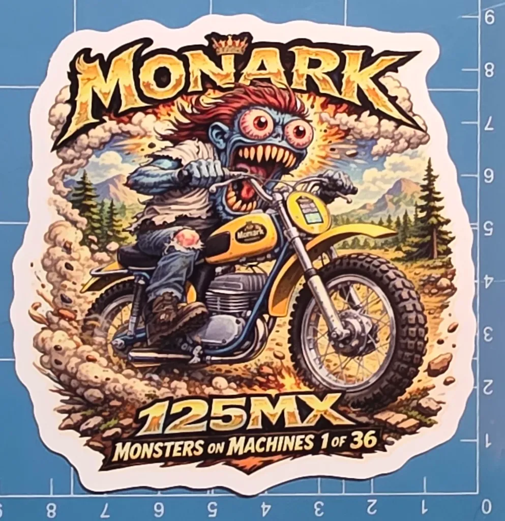 Monark 125MX Monster Vinyl Sticker 9x9cm Die Cut Monsters on Machines 1 of 36