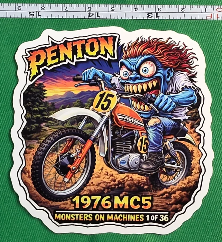 1976 Penton MC5 Monsters on Machines Die Cut Sticker 1 of 36 Vintage Dirt Bike