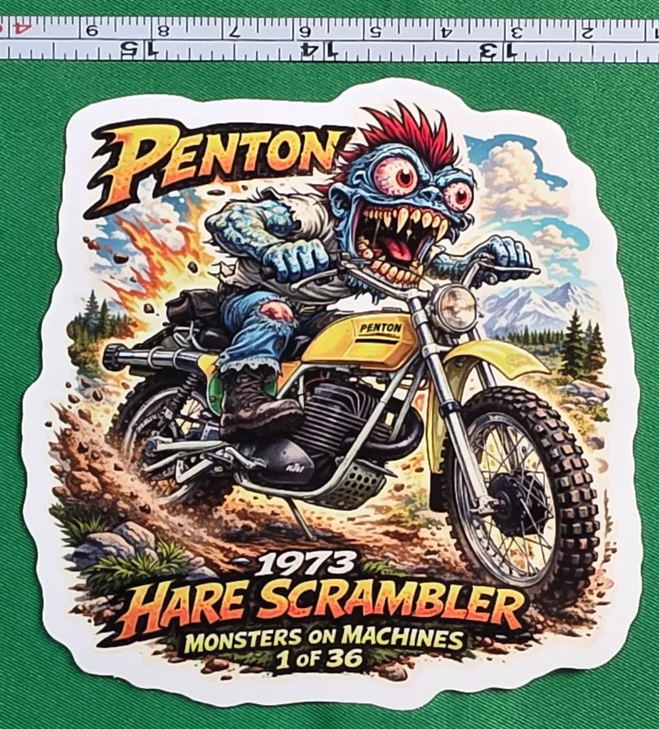 1973 Penton Hare Scrambler Monsters on Machines Die Cut Sticker 1 of 36