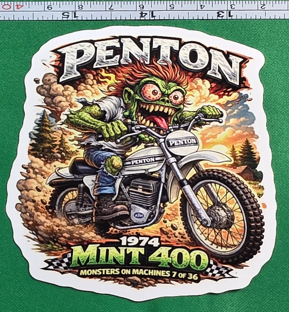 1974 Penton Mint 400 Monsters on Machines Die Cut Sticker 7 of 36 Vintage Dirt