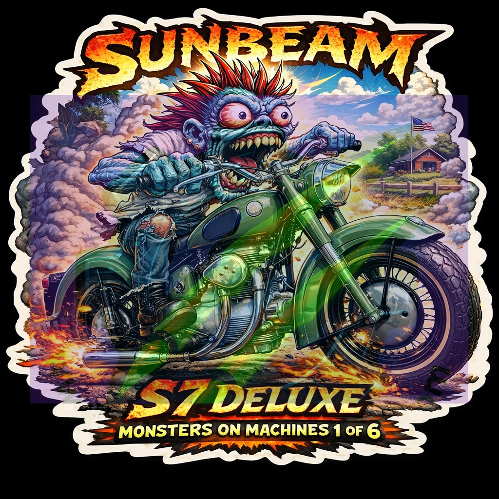 1951 Sunbeam S7 Deluxe Monster Vinyl Sticker 9x9cm Die Cut 1 of 6