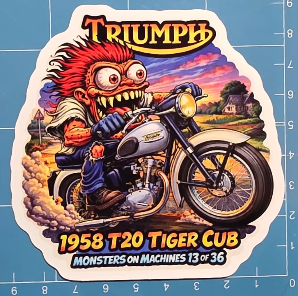 1958 Triumph T20 Tiger Cub Monster Vinyl Sticker 9x9cm MoM Decal 13 of 36