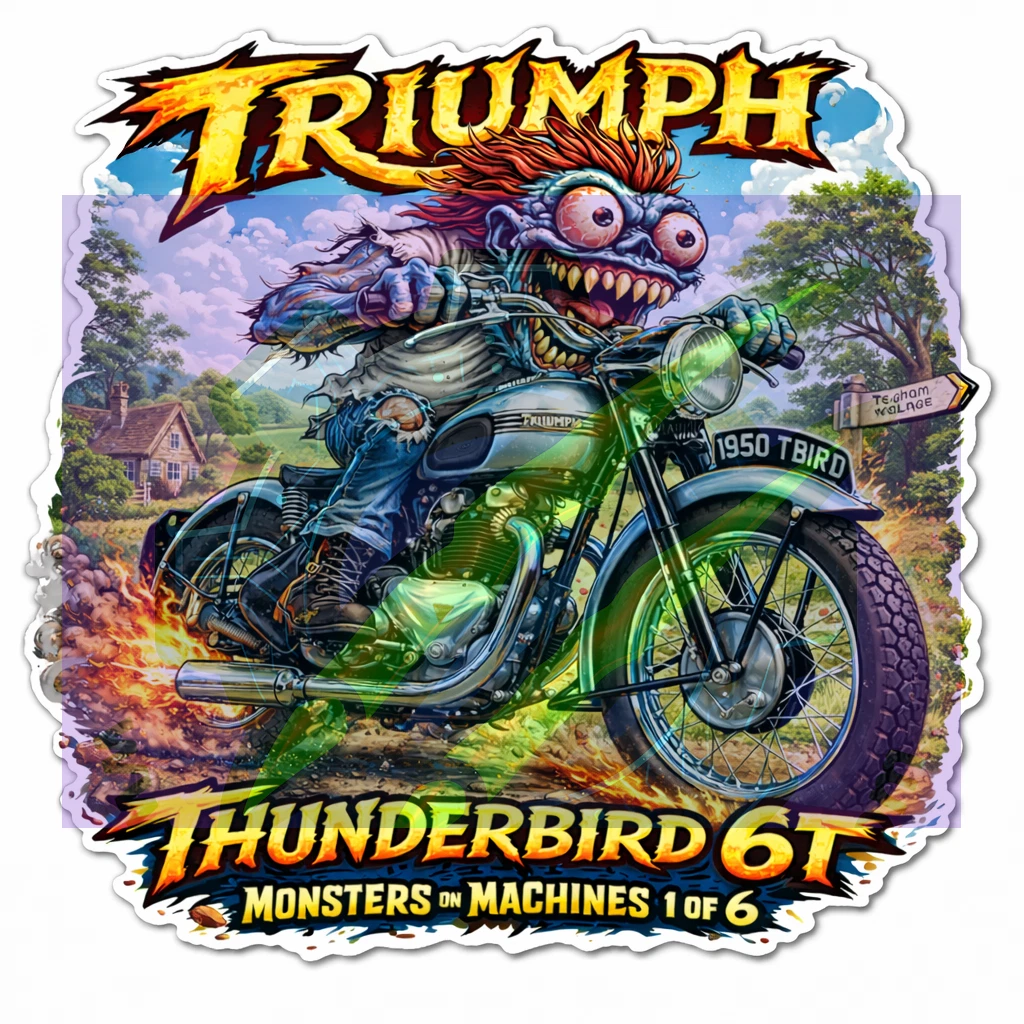 1950 Triumph Thunderbird 6T Monster Vinyl Sticker 9x9cm Die Cut 1 of 6