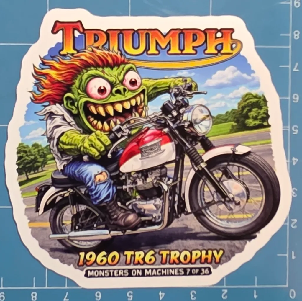 1960 Triumph TR6 Trophy Monster Vinyl Sticker 9x9cm 07 of 36