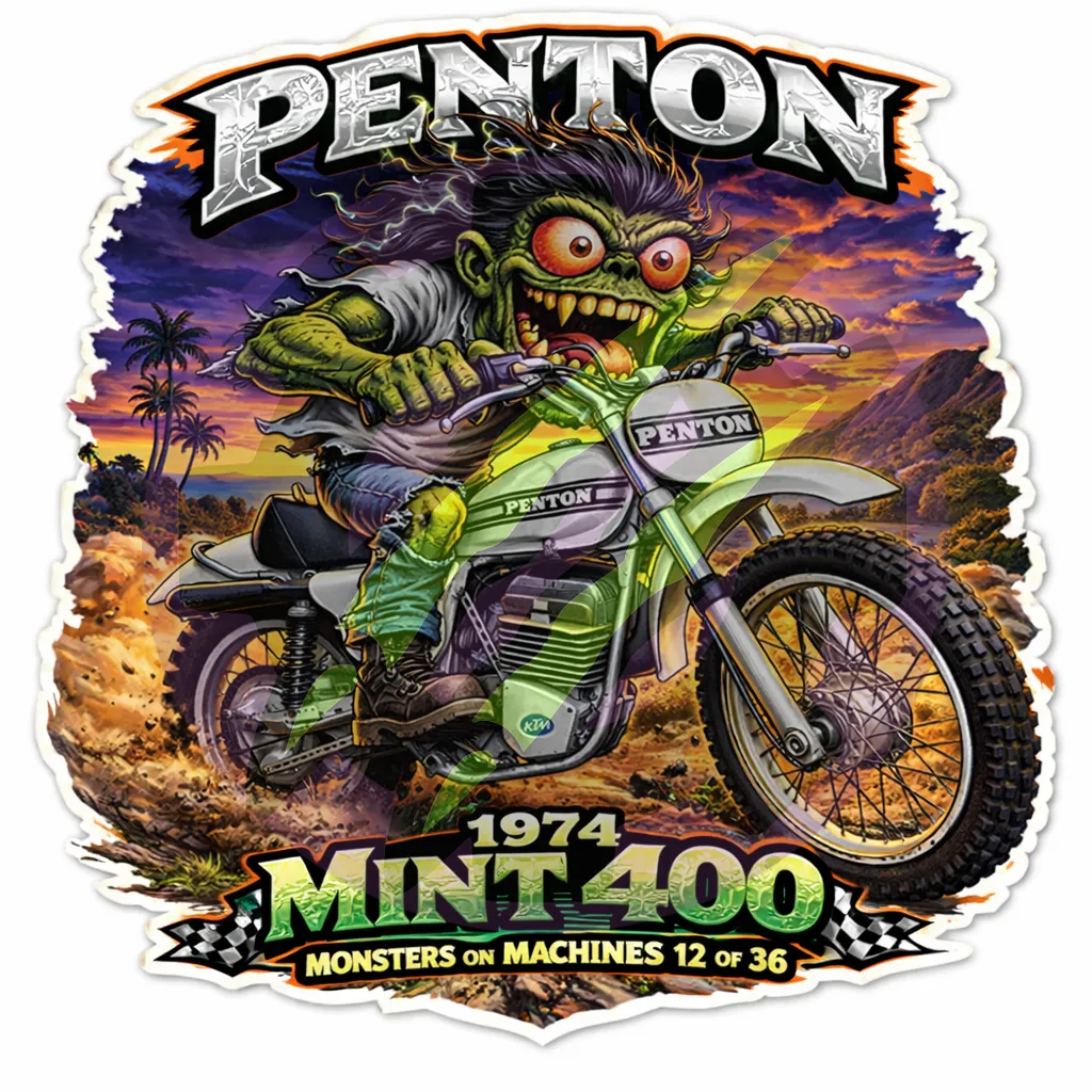 1974 Penton Mint 400 Monsters on Machines Die Cut Sticker 12 of 36 Vintage Dirt